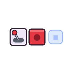 Interruptor, bloco vermelho e bloco azul